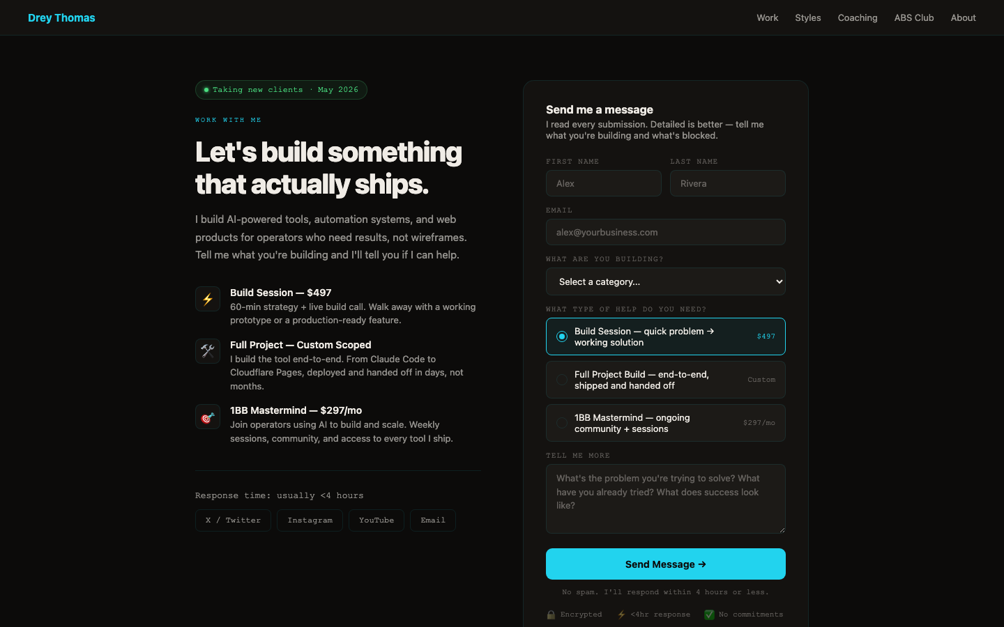 Contact Form — Work With Me Demo